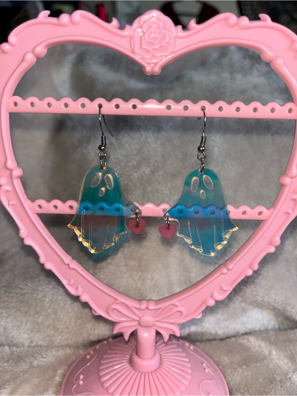 Source Unknown Teal and Pink Ghost Acrylic Drop Earrings
